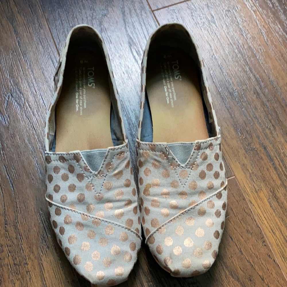 Toms Canvas Slides, Grey with Rose Gold Dots, Sz 9